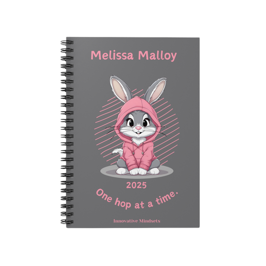 "One hop at a time." 2025 Personalized Bunny Rabbit Spiral Notebook for Kids II