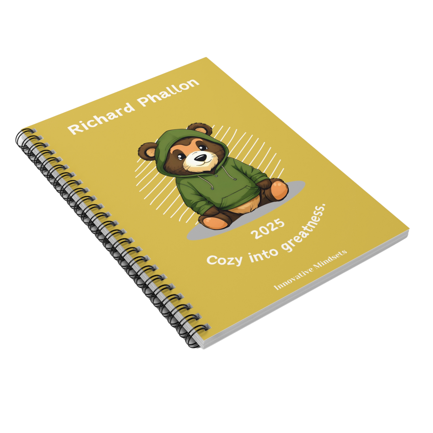 "Cozy into Greatness." 2025 Personalized Bear Spiral Notebook for Kids II