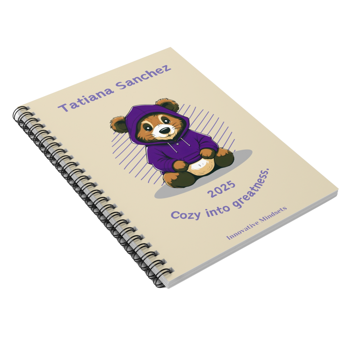 "Cozy into Greatness." 2025 Personalized Bear Spiral Notebook for Kids I