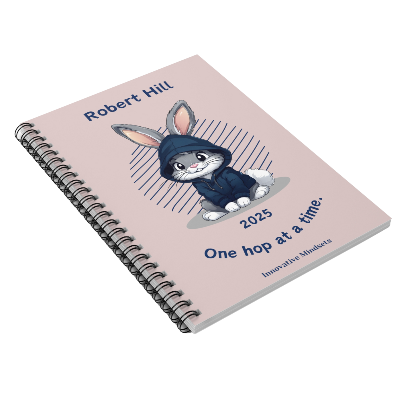 "One hop at a time." 2025 Personalized Bunny Rabbit Spiral Notebook for Kids I