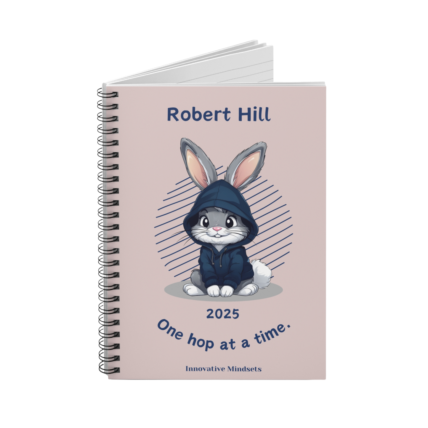 "One hop at a time." 2025 Personalized Bunny Rabbit Spiral Notebook for Kids I