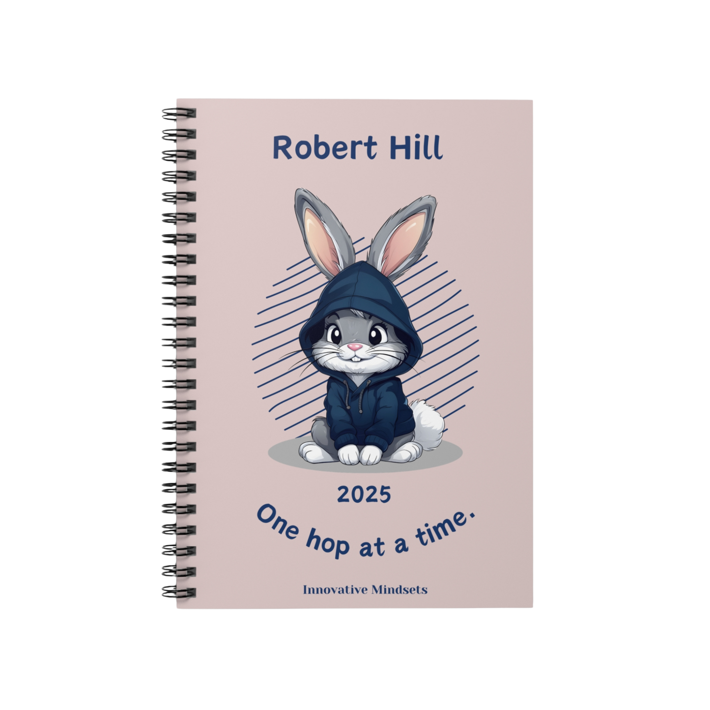 "One hop at a time." 2025 Personalized Bunny Rabbit Spiral Notebook for Kids I