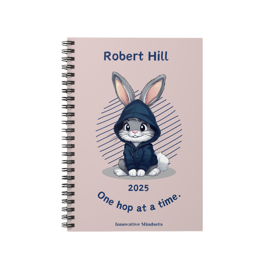 "One hop at a time." 2025 Personalized Bunny Rabbit Spiral Notebook for Kids I