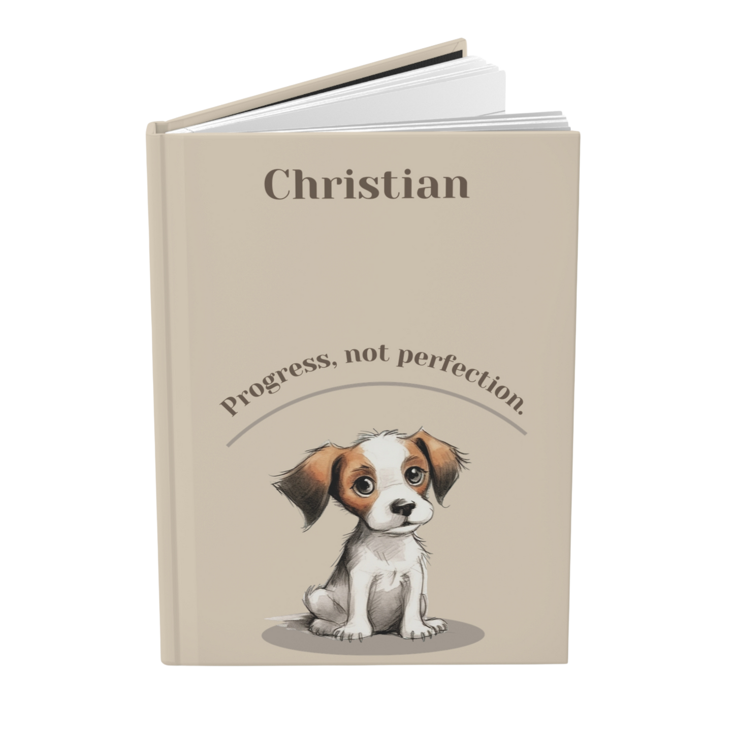 "Progress, not perfection." 2025 Personalized Name & Message Hardcover Dog Journal