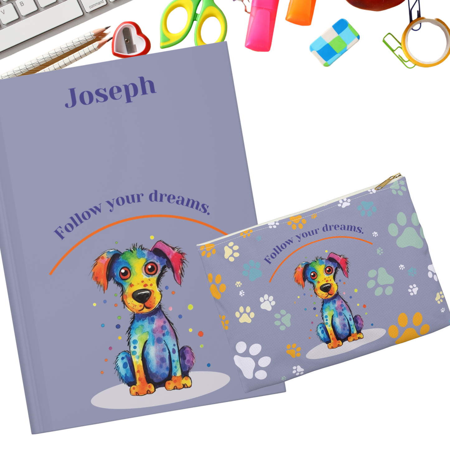 "Follow your dreams." 2025 Personalized Name & Message Hardcover Dog Journal