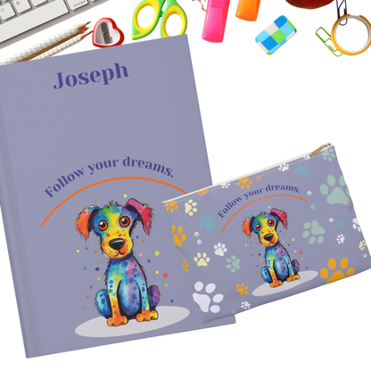 "Follow your dreams." 2025 Personalized Name & Message Hardcover Dog Journal